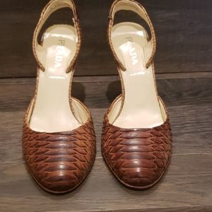 Authentic Prada Brown Snakeskin Sling Pumps- 35